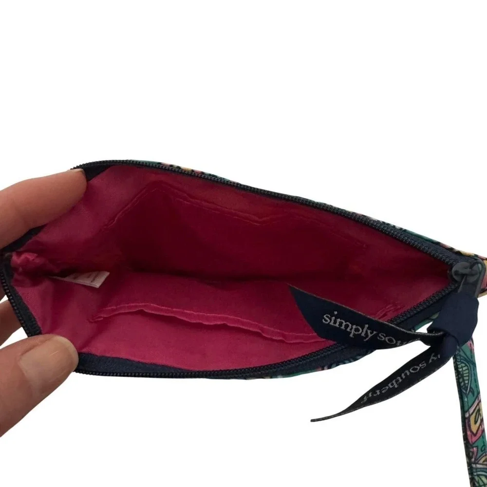 Simply Southern Teal Paisley ID Wristlet Wallet Zip Pouch with Clear Window